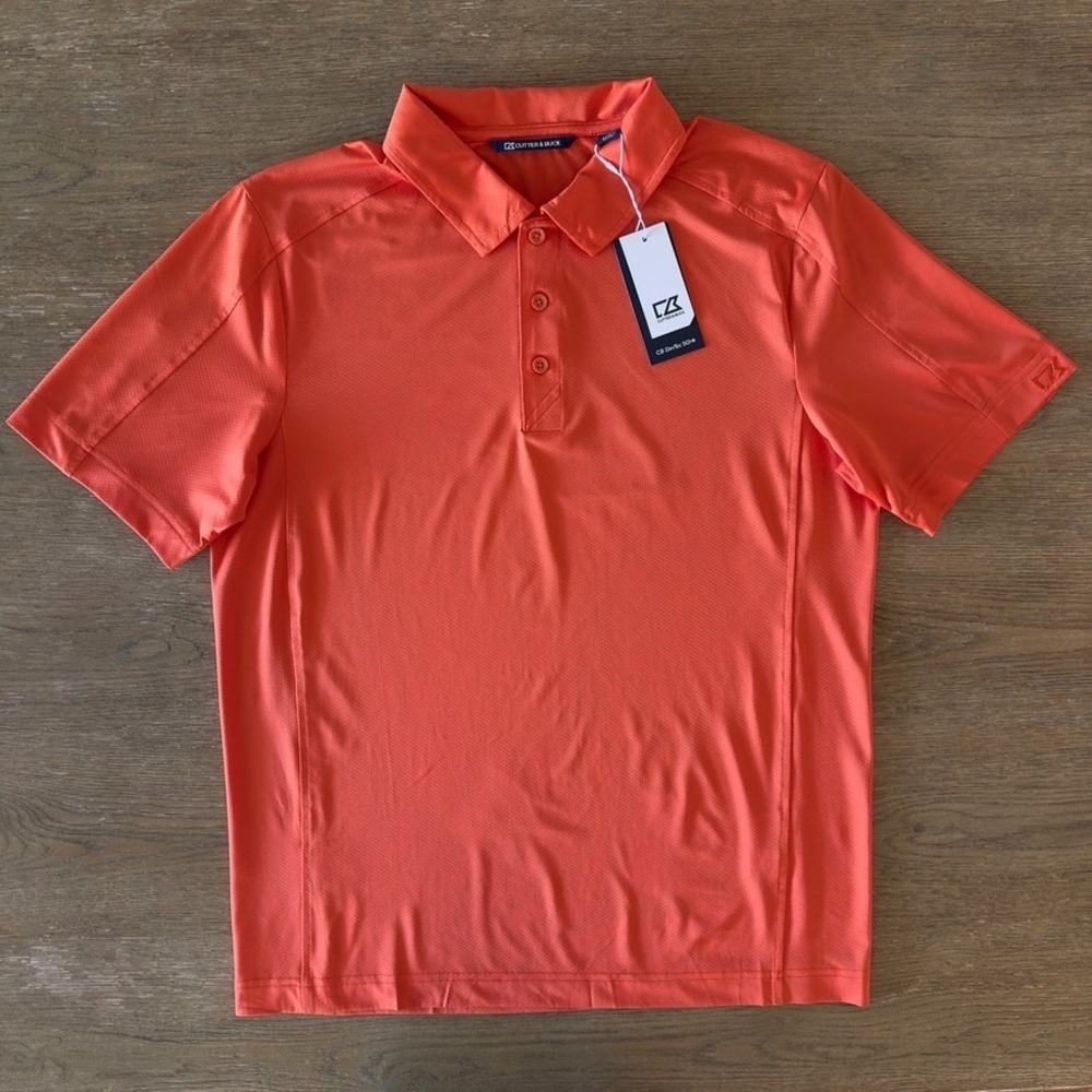 NWT Cutter & Buck Men's CB DryTec Golf Polo Shirt-UPF50+-College Orange-Size Med